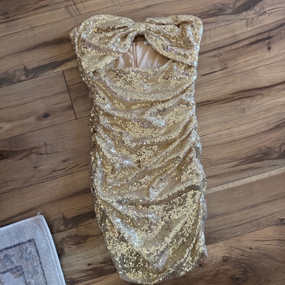 Strapless Sequin Cutout Bodycon Dress in Gold - Picture 1 of 3
